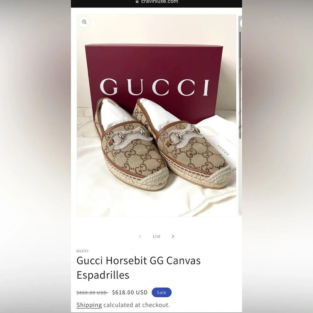 New Gucci Womens Espadrilles Brown Camel GG Canvas Size 38